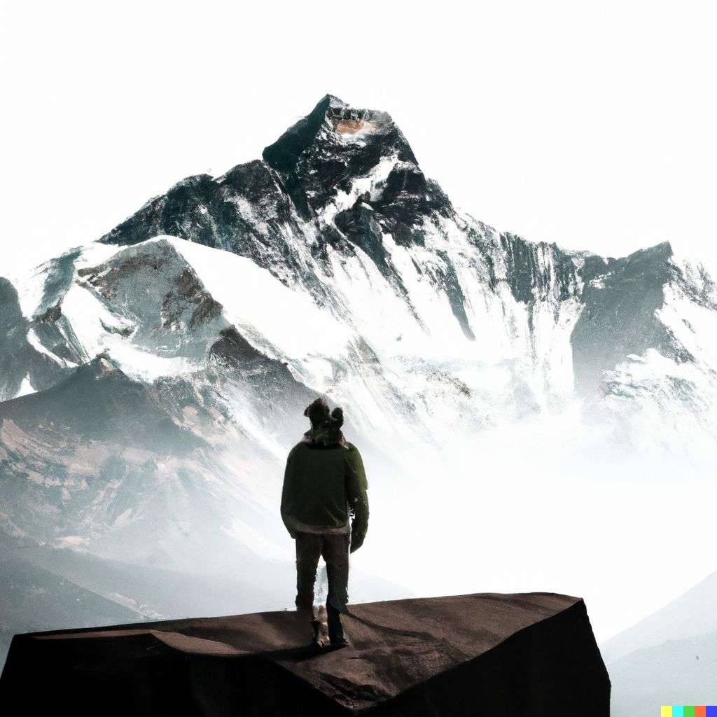 someone gazing at Mount Everest, digital art, 3D style